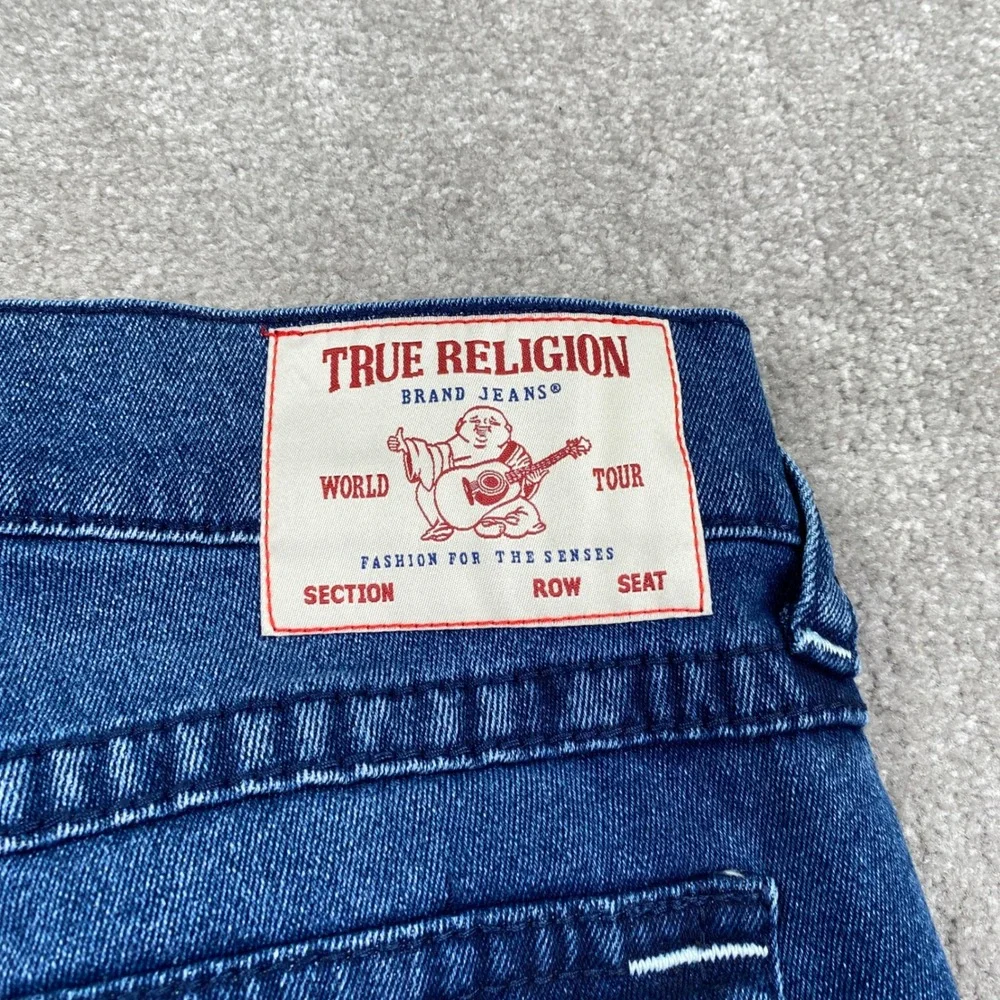 True Religion Geno Relaxed Slim Jeans Mens 36 Blue Big T Flap Pocket Denim
